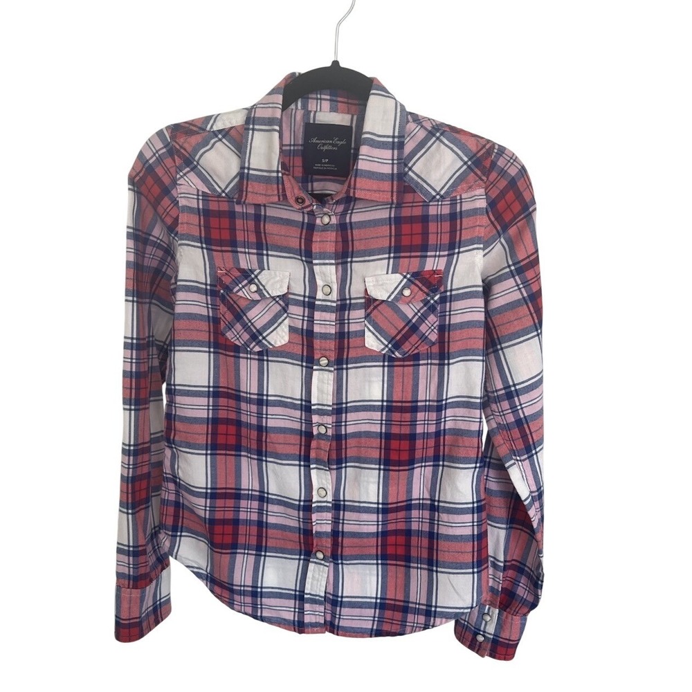 American Eagle Size Small Pearl Snap Top Womens Plaid Shirt Multi Color Western